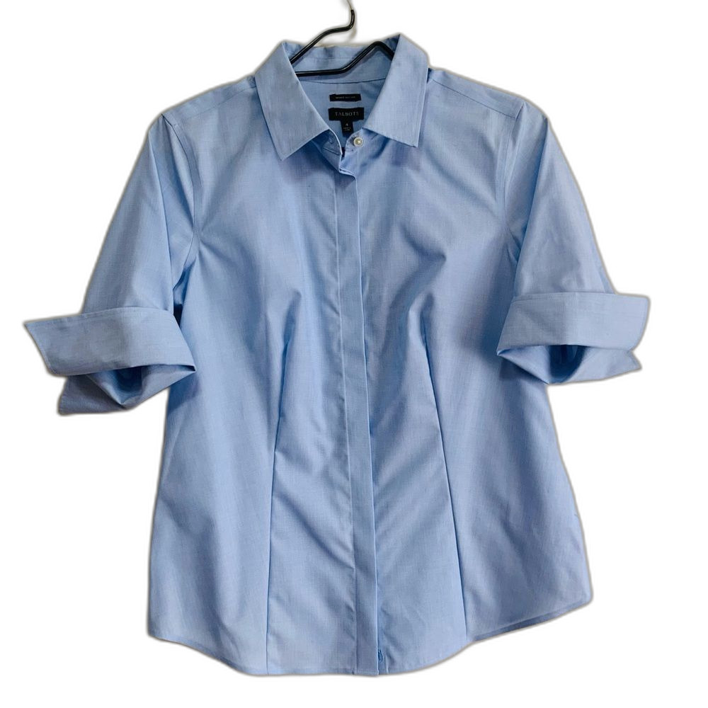 Talbots Sky Blue Collared Short sleeve blouse size 4